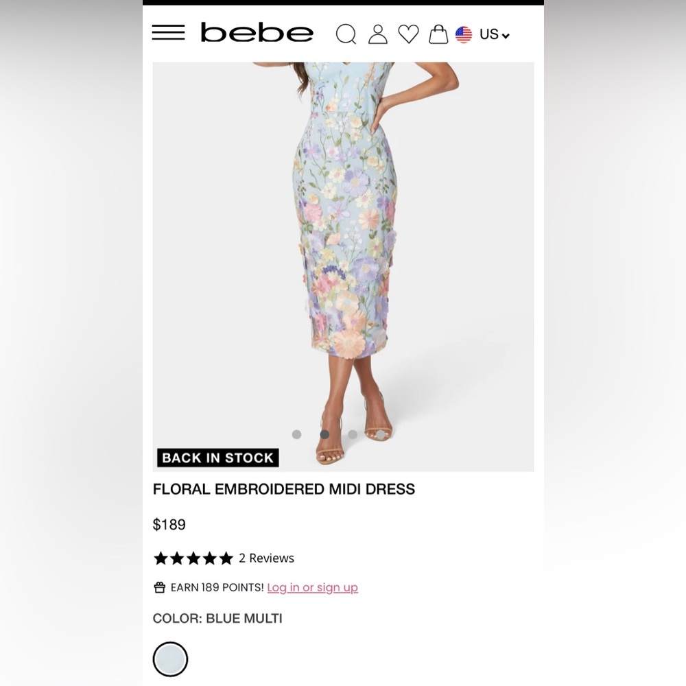 3D Bebe FLORAL EMBROIDERED MIDI DRESS Blue Midi Dress with Elegant Design